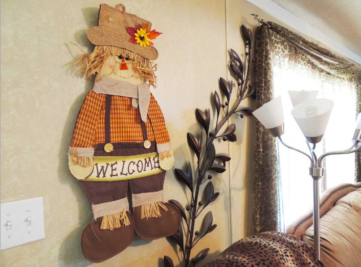 DIY Fall Shower Curtain For Your Bathroom by Church House Collection- Fall Scarecrows, Pumpkins, Orange toilet set cover and floor rug
