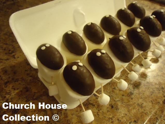 Easter Snacks- Easter Sheep DIY Idea Using Marshmallows And Chocolate Covered Marshmallows-Easter Treats Snacks by ChurchHouseCollection.com