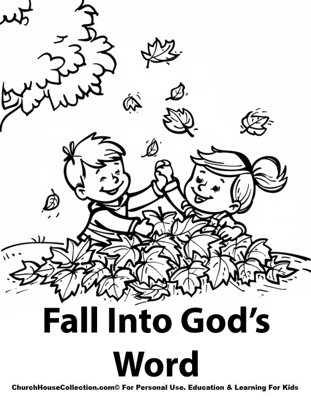 Free Fall Bible Coloring Pages - Fall%20Into%20Gods%20Word%20Bible%20Coloring%20Page%20Free%20Church%20House%20Collection%20Leaves%20Kids%20playing 