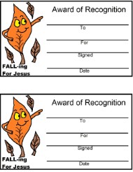  FALL-ing For Jesus Leave Pointing Finger Award Certificate