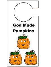 Pumpkin Doorknob Hangers For Sunday School Kids. Free Printable Doorknob Hanger Template Cutout Activity By Church House Collection- 3 Orange Pumpkins Cutouts