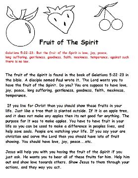 Free Fruit of The Spirit Sunday School Lesson For Kids By Church House Collection©