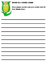 God Made Corn Word in a word game sheet