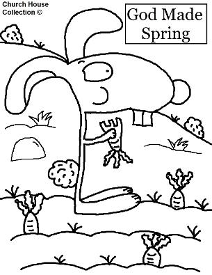 Spring Coloring Pages- Rabbit eating a carrot coloring page- God made Spring coloring page