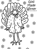 God Made Winter Turkey Coloring Page Snow Earmuffs Winter Coat Thanksgiving Sunday School Childrens Church Kids Free Printable