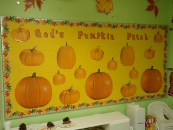 God's Pumpkin Patch Bulletin Board Ideas for Sunday School Classrooms or Children's Church Classroom by Church House Collection- Pumpkins, Scarecrows and more.
