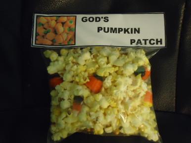 God's Pumpkin Patch Snack For Kids Pumpkin Sunday school lesson- Candy Corn And Candy Corn Pumpkins in a Ziplock Bag- Free printable pumpkin template to cutout for Sunday school kids by Church House Collection