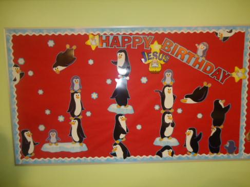 Happy Birthday Jesus Penguin Bulletin Board Idea for Christmas Children's CHurch