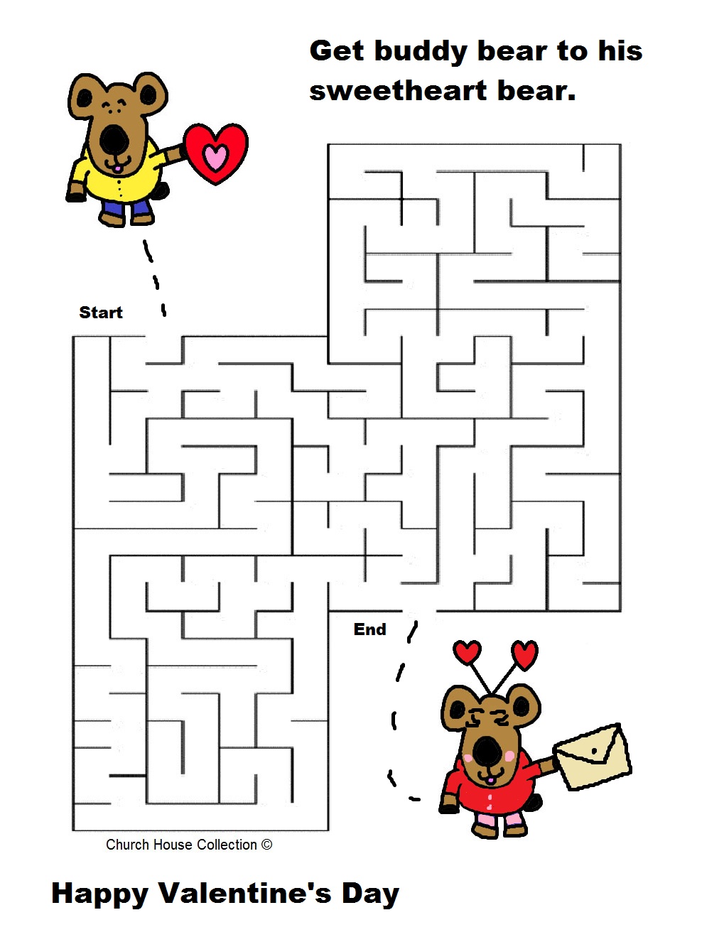 Happy Valentine's Day Teddy Bears Mazes For School