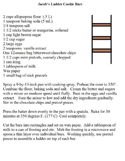 jacob's ladder Cookie bar recipe print out