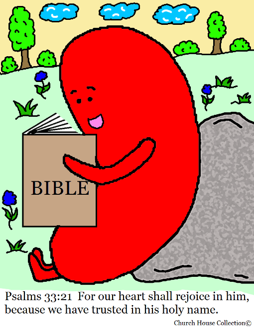 Jelly Bean Reading Bible Psalms 33:21 Coloring Page by Church House Collection©.