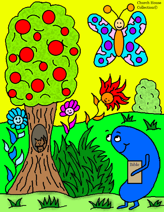 Jelly Bean With Bible Spring Coloring Page For Kids in Sunday School by Church House Collection©