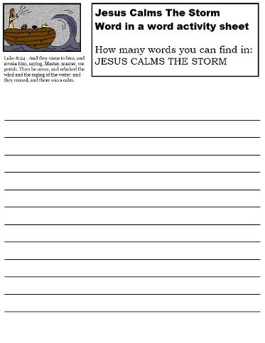 Jesus Calms The Storm Word in a word activity sheet