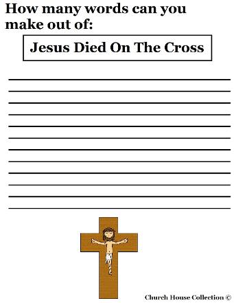 Jesus died on a cross word in a word Sunday school lesson
