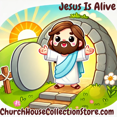 Jesus Is Alive Free Preschool Bible Sunday school Lesson by ChurchHouseCollectionStore.com Jesus comes out of tomb Easter Resurrection