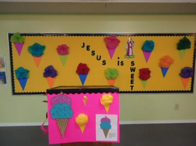 Ice Cream Cone Jesus is sweet bulletin board idea