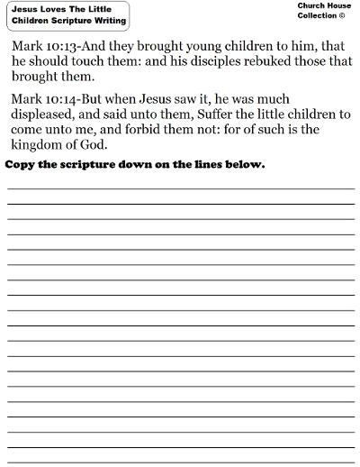 Jesus loves the little children writing scripture activity page for kids
