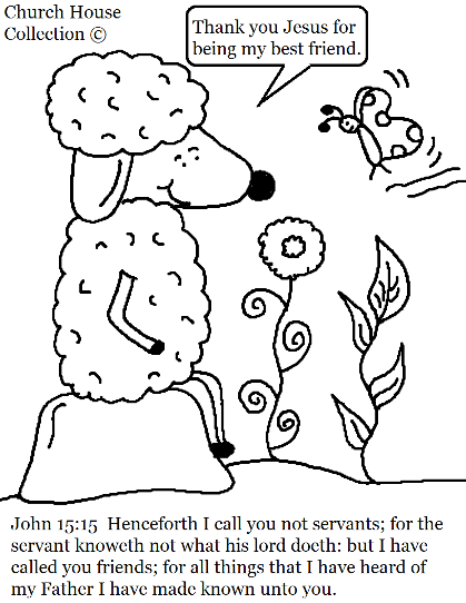 John 15:15 Sheep Coloring Page for kids In Sunday school or Children's Church.