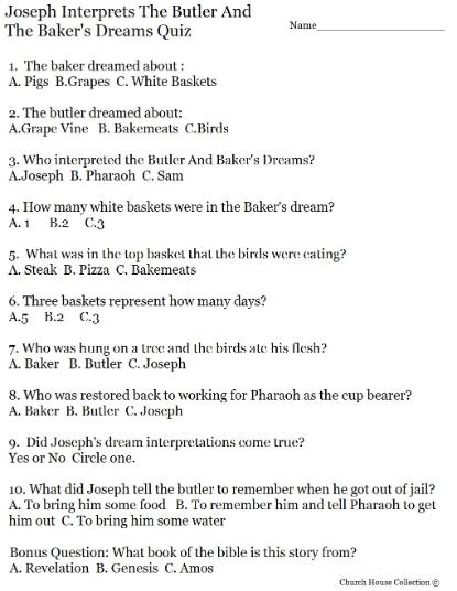 Joseph Interprets The Butler And The Baker's Dreams Quiz