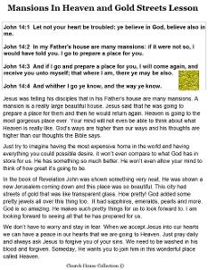 Mansions in Heaven and streets of gold sunday school lesson