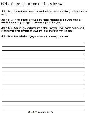 Mansions In Heaven and streets of gold writing activity sheet