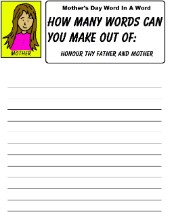 Mother's Day Word in a word activity sheet for kids