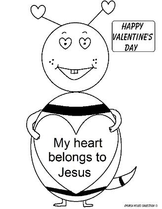 My Heart belongs to Jesus Valentine's Day Bee Coloring Page for Kids for Sunday school or Children's Church 