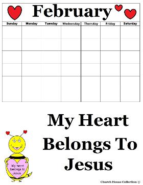 My heart belongs to Jesus Valentine Bee Printable Calendar February
