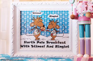 North Pole Breakfast With Stincel And Ringlet by TheIcedSugarCookie.com Start a new family tradition using these cute mice. This comes with printable templates for a north pole breakfast party and activity planner calendar to print it out.