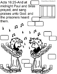 Paul and Silas Coloring Pages for Kids in Sunday school or Children's Church. Acts 16:25 by Church House Collection©