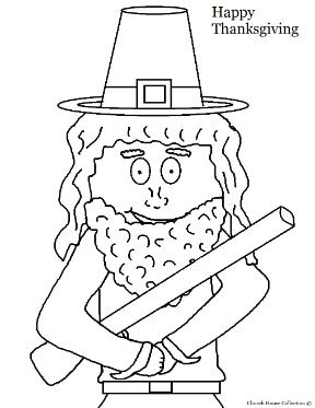 Pilgrim Holding Gun Coloring Page- Thanksgiving Pilgrim Coloring Pages