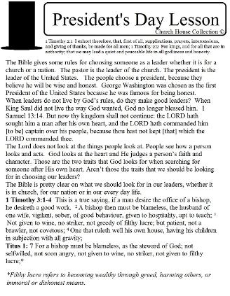 President's Day Sunday School Lesson