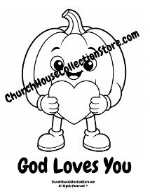 Pumpkin God Loves You Coloring Page for Preschool Kids