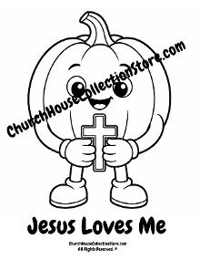 Pumpkin Jesus Loves Me Coloring Page for Preschool Kids