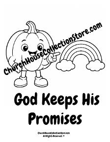 Pumpkin God Keeps His Promises Rainbow Bible Sunday School Coloring Page for Preschool Kids