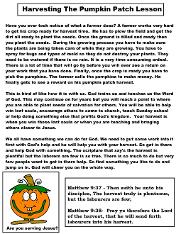 Free Pumpkin Sunday School Lessons For Kids- Children's Church Bible Study Worksheets Printable Template by Church House Collection 