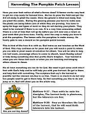 Free Pumpkin Sunday School Lessons For Kids- Children's Church Bible Study Worksheets Printable Template by Church House Collection