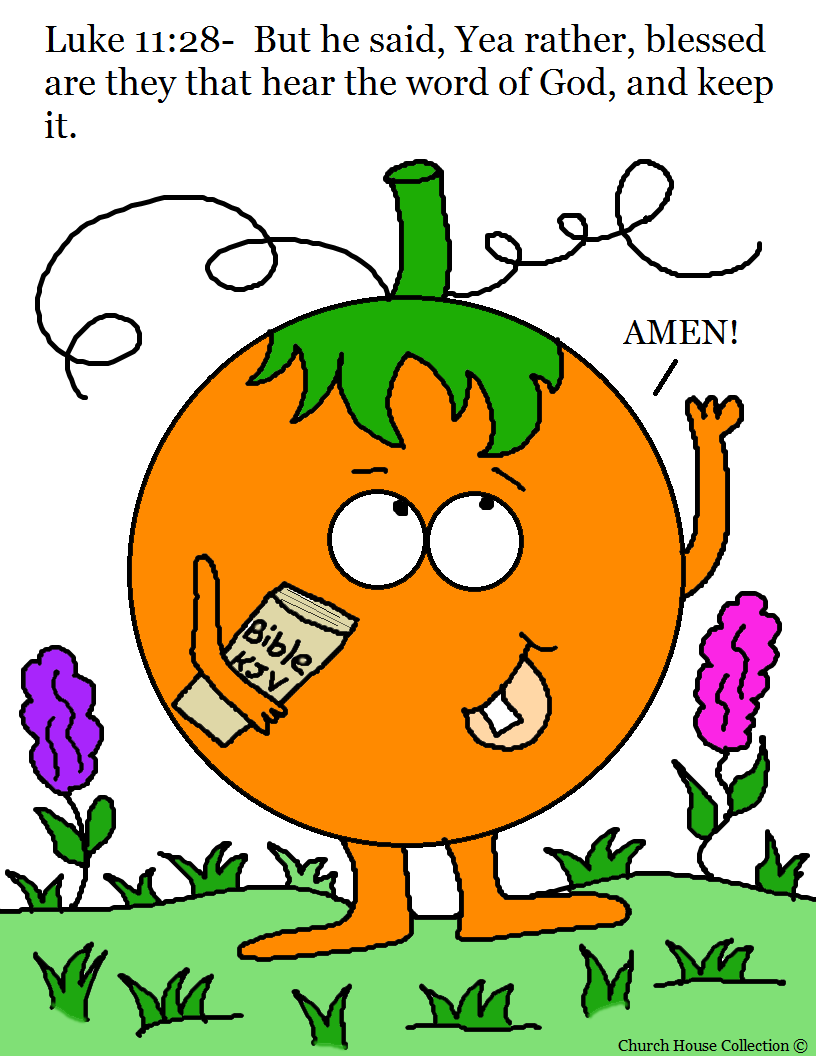 Pumpkin Holding Bible Coloring Page Luke 11:28 blessed are they that hear the word of God and keep it