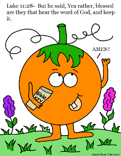 Pumpkin Holding a Bible Coloring Page Luke 11:28