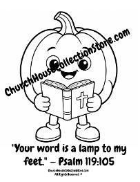 Pumpkin Your Word Is a Lamp to My Feet Bible Sunday School Coloring Page for Preschool Kids