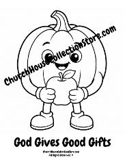 Pumpkin God Gives Good Gifts Apple Bible Sunday School Coloring Page for Preschool Kids