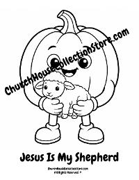 Pumpkin Jesus Is My Shepherd Sheep Lamb Bible Sunday School Coloring Page for Preschool Kids