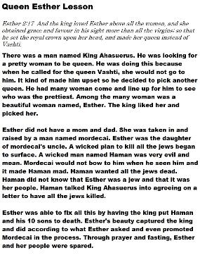 Queen Esther Sunday School Lesson