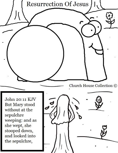 Resurrection Of Jesus Coloring Page- Mary standing at tomb crying Coloring Pages John 20:11 Sepulcher