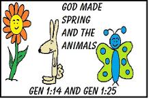 God Made Spring Sunday School Bible Coloring Pages of Flower, Rabbit, Butterfly Genesis 1:14 and Genesis 1:25 Bible Coloring Sheets for Childrens Church Ministry for preschool kids.