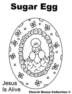 Sugar Egg Coloring Pages- Jesus is alive - Easter Coloring Pages-Sugar Egg With Chick inside on grass coloring pages by ChurchHouseCollection.com Easter Egg Coloring Pages for Sunday School Preschool Kids 