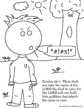 Ten Commandments Coloring Page for Third Commandment Thou shalt not take the lord's name in vain coloring sheet for kids Sunday school Exodus 20:7