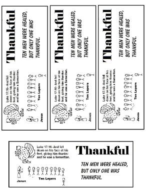 Thanksgiving Turkey One Thankful Man ten lepers bookmarks