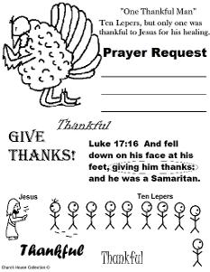 Thanksgiving Turkey One Thankful Man Ten Lepers Prayer Request Sheet