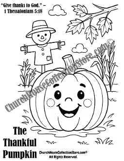 The Thankful Pumpkin Bible Sunday School Coloring Page Free Preschool Toddler Scarecrow Autumn Fall Time